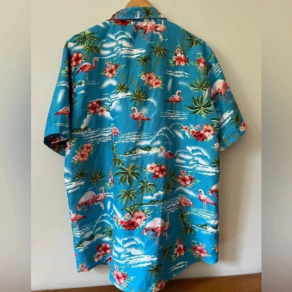 SSLR Men’s Collection Short Sleeve Button Down Shirt | Flamingo Tropical Beach - Picture 2 of 6